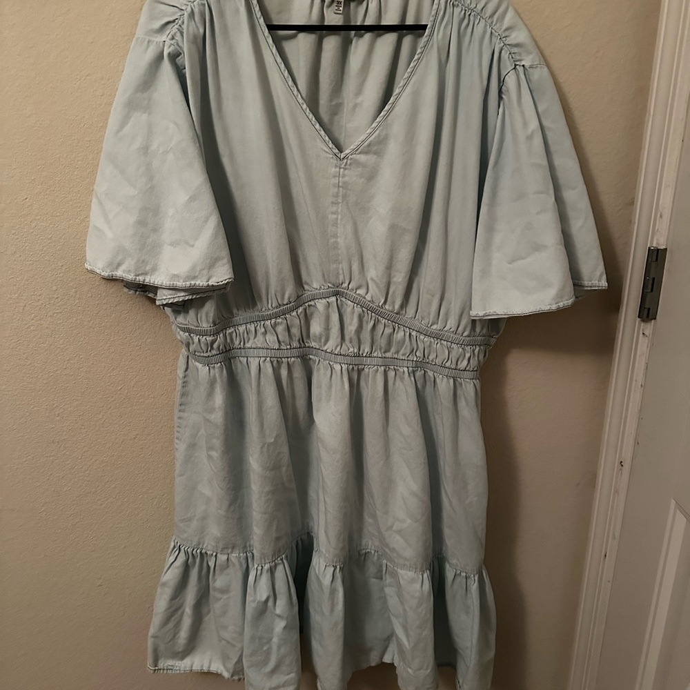 Light Blue Denim V-Neck Dress